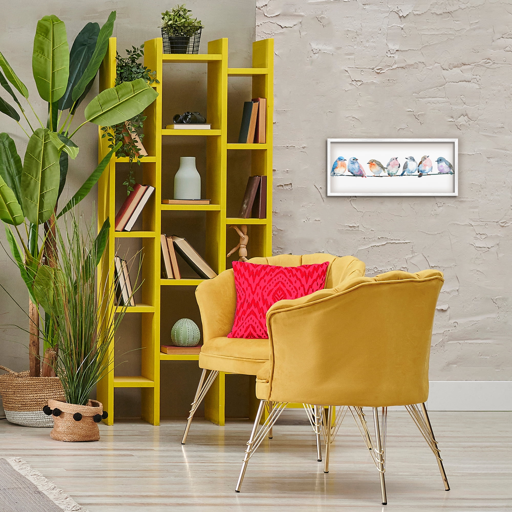 Stupell Industries Perching Pastel Birds White Framed Giclee Art, design by Lorenzo Collective