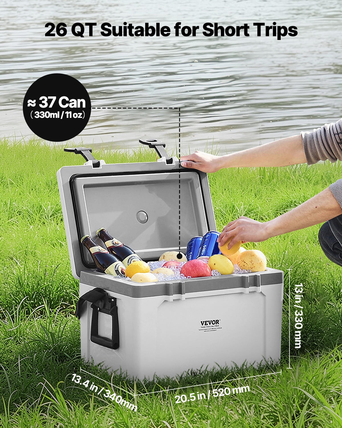 VEVOR Portable Cooler, 26 QT Hard Cooler with Ice Retention, Heavy-Duty Handles and Strap, Lightweight Rigid Material Insulated Portable Cooler, Suitable for Family Picnics and Short Trips