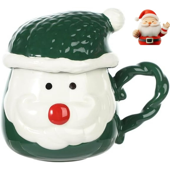 Christmas Ceramic Mug with Lid Santa Claus Coffee Mug Cartoon Xmas Tea Cup Christmas Gift Holiday Party Supplies 370 ML