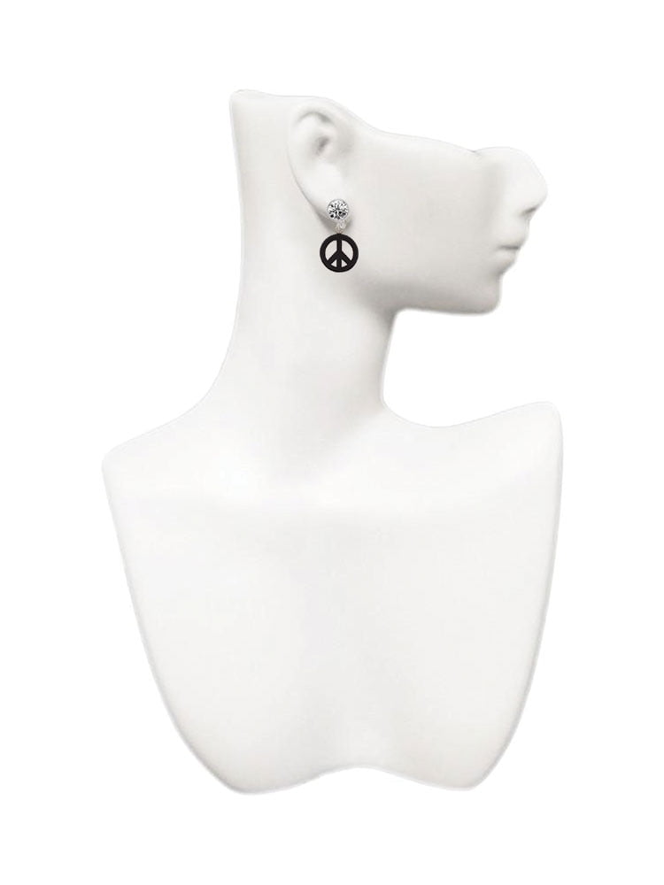 Acrylic Small Black Peace Sign Clear Crystal Clip On Earrings