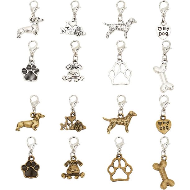 32 piezas, 8 estilos diferentes, colgantes para cremallera con forma de perro, diseño de mascota, de aleación, con forma de hueso y huella de pata. Tiradores de repuesto para cremallera.