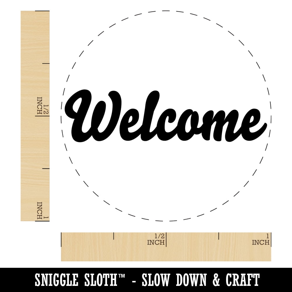 Welcome Fun Text Self-Inking Rubber Stamp Ink Stamper - Blue Ink - Medium 1 Inch