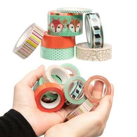 Little B 16 Rolls Assorted Thick Thin Washi Tape Set Bulk Decorative Colored Masking Tape Diy Crafts - 