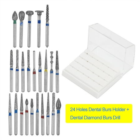 Dental Fast High Speed FAGINEY 24 Holes Dental Burs Holder + Dental Diamond Burs Drill High Speed Block Alloy Autoclavable Box, Burs Holder, Dentist Materials ()
