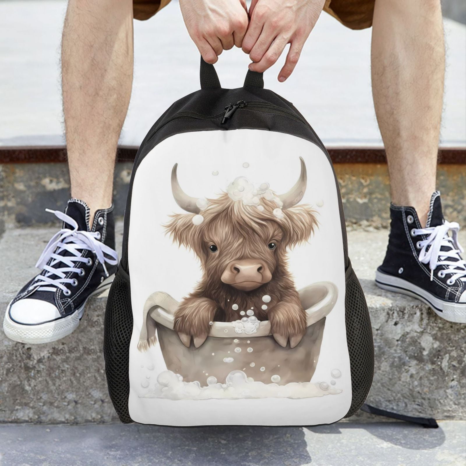 Defioc Cute Cow Bath Print Backpack -Travel,or Work Bookbag Daypacks with 15-Inch Laptop Sleeve and Dual Water Bottle Pockets