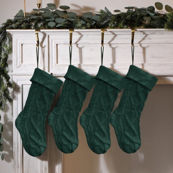 Cable Knit Christmas Stockings, Acrylic Knitted Multi Color Xmas Gift Bag with Hanging Loop, Winter Decor for Mantel Tree Stair Rail Family Home, 1 Pc, 18.1 Inch,Green