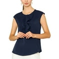 thumbnail image 6 of Allegra K Women's Ruffle Neck Cap Sleeves Button Placket Loose Blouse, 6 of 7