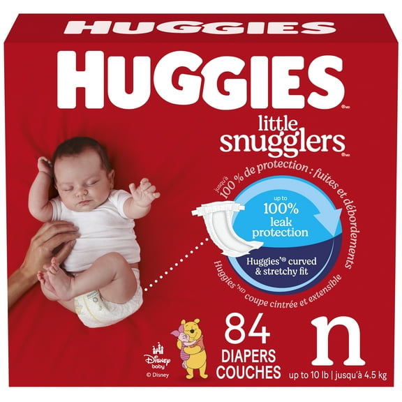 HUGGIES Little Snugglers Baby Diapers, Giga Pack, Sizes NB-2 | 84-84 Count, Sizes NB-2 | 84-84 Count