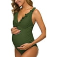thumbnail image 5 of Ecavus One Piece Maternity Swimsuits Ruffle Flounce Swimwear falbala Monokini Deep V Neck Bathing Suits, 5 of 6