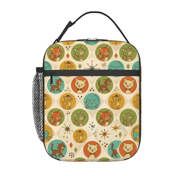 Cat Insulated Lunch Bag Cute Cats Reusable Lunch Box Containers Animal Reusable Soft Meal Tote Bag Kit Lunchbox For Women Men Work Travel Office Picnic
