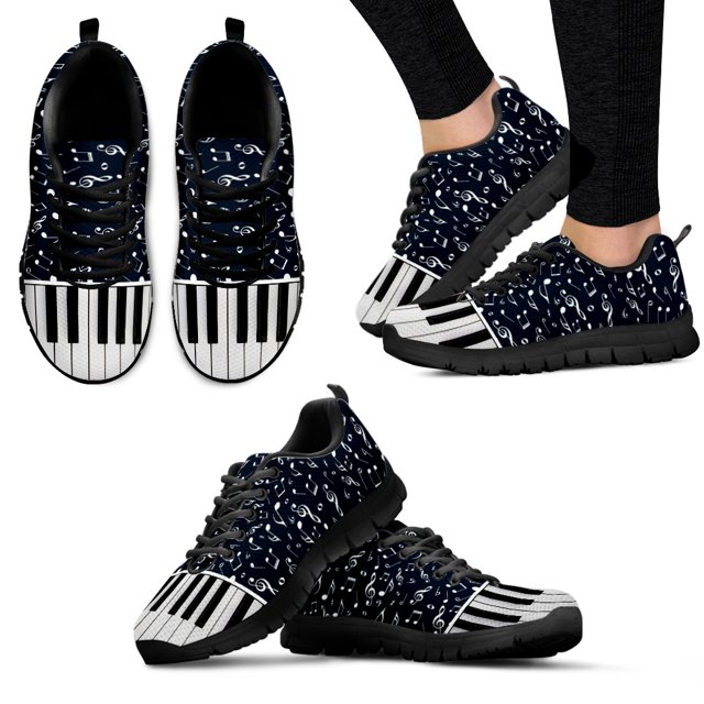 Zapatos planos casuales para mujer, zapatillas clásicas de malla con cordones y estampado musical de teclado de piano en 3D, calzado para mujer y niña