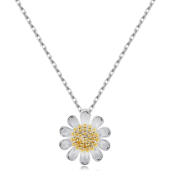 Solid 925 Sterling Silver Flower Daisy Necklace Pendant for Women Flower Choker Necklace