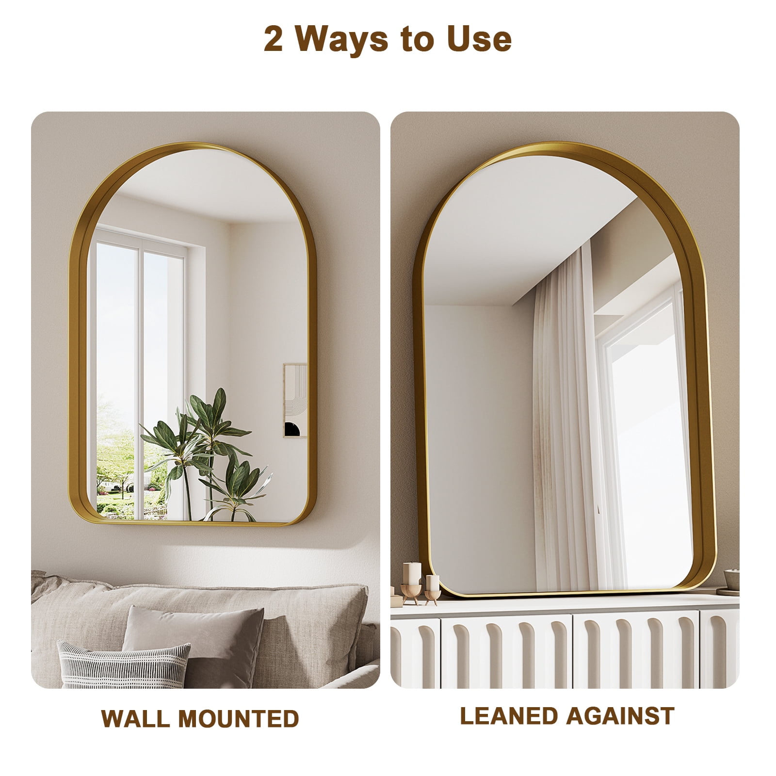 Gleamira 20"x30" Arch-Top Bathroom Mirror Deep Metal Frame Wall-Mounted Mirror , Gold