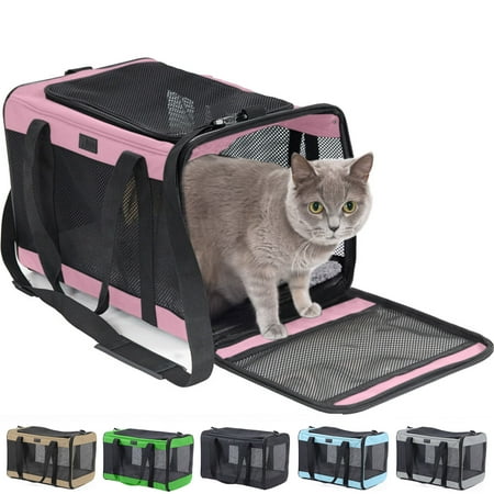 GORILLA GRIP Cat Carrier Portable Dog Kennel Up to 15 Lbs, Airline Pet Travel Bag, Pink