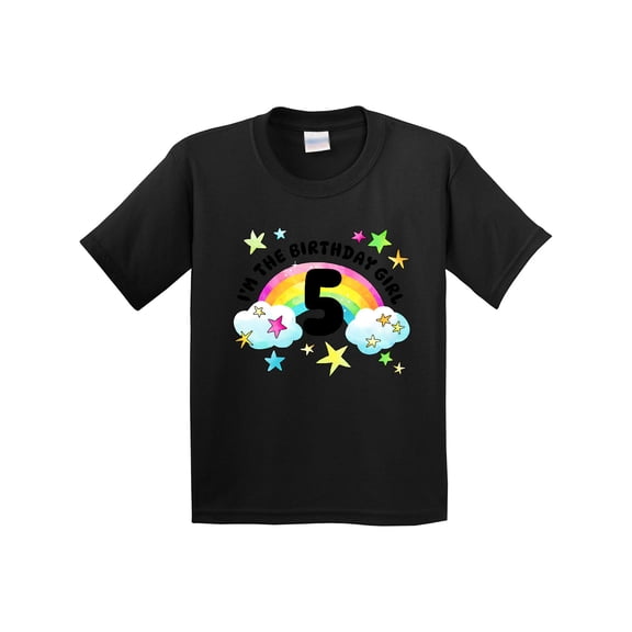 Inktastic I'm the Birthday Girl Fifth Birthday Rainbow and Stars Youth T-Shirt