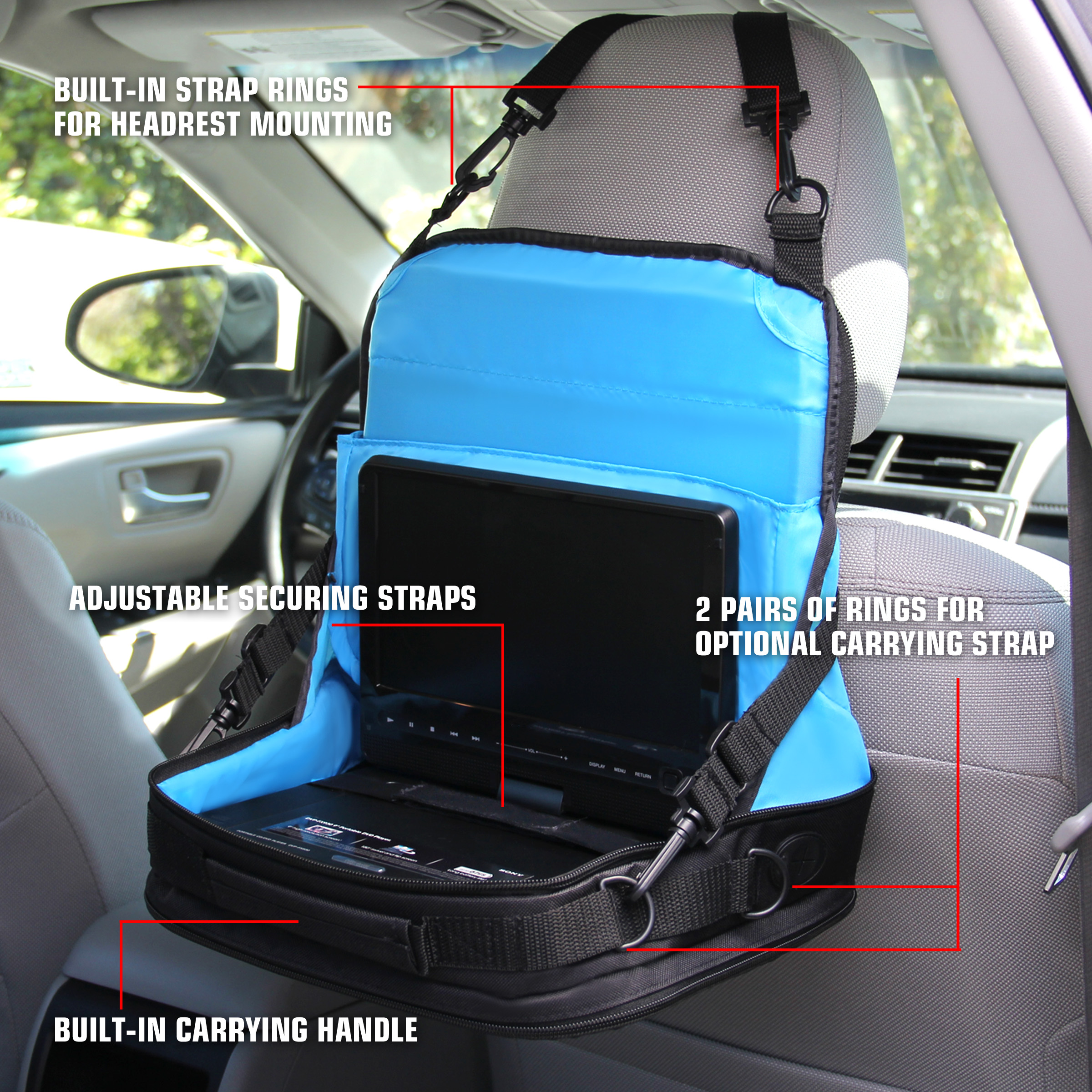 USA Gear Portable DVD Player Headrest Car Mount Case - Storage Bag Fits DB POWER 9.5 Inch, Sylvania SDVD10408, Ematic EPD909, Azend BDP-M1061, Sony BDPSX910, & More 7-10 Blu-ray / DVD Players - image 4 of 9