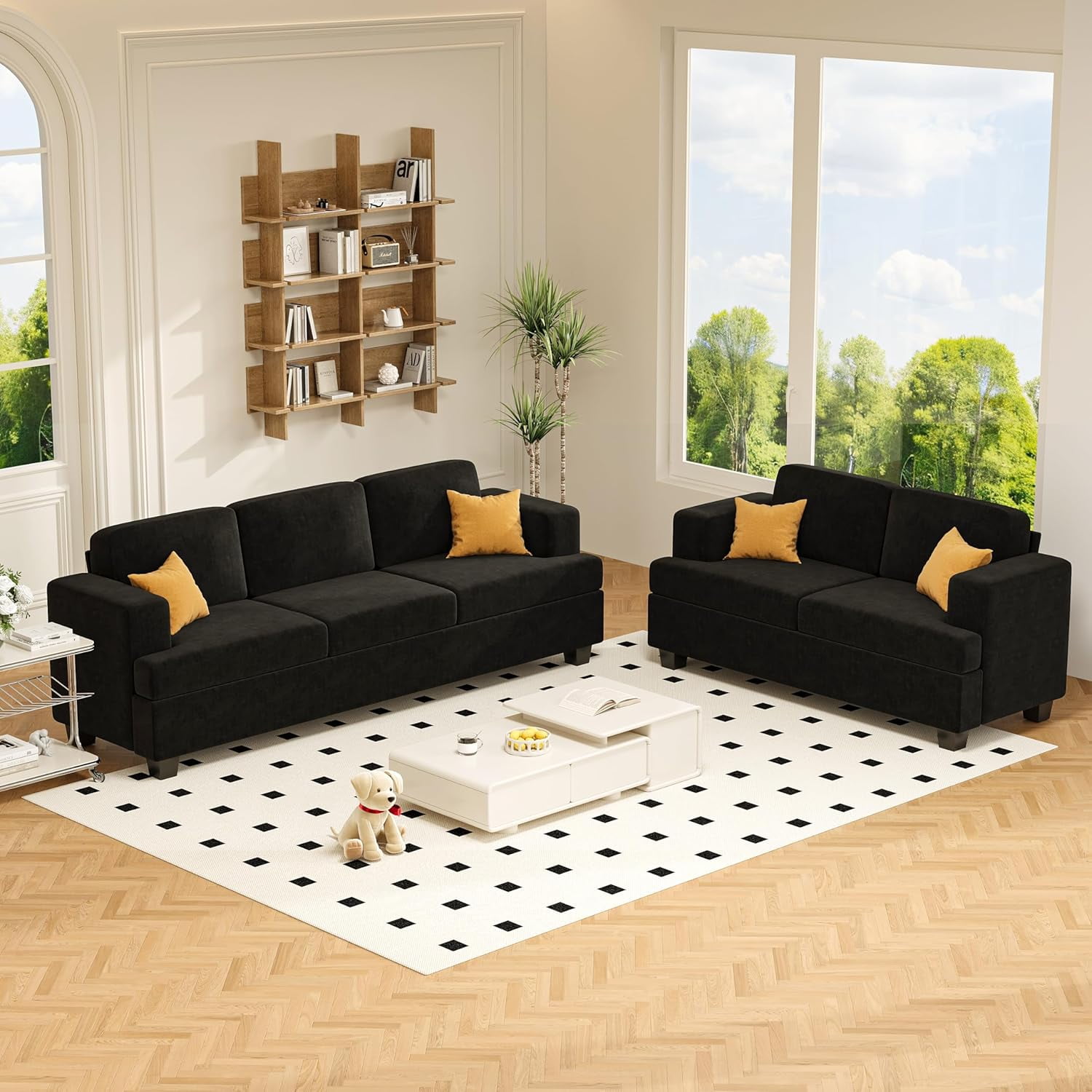 Techmilly Modern Comfy Deep Seat Sofa,3 Seater,for Living Room Bedroom,Apartment,Lounge,Dark Gray Chenille