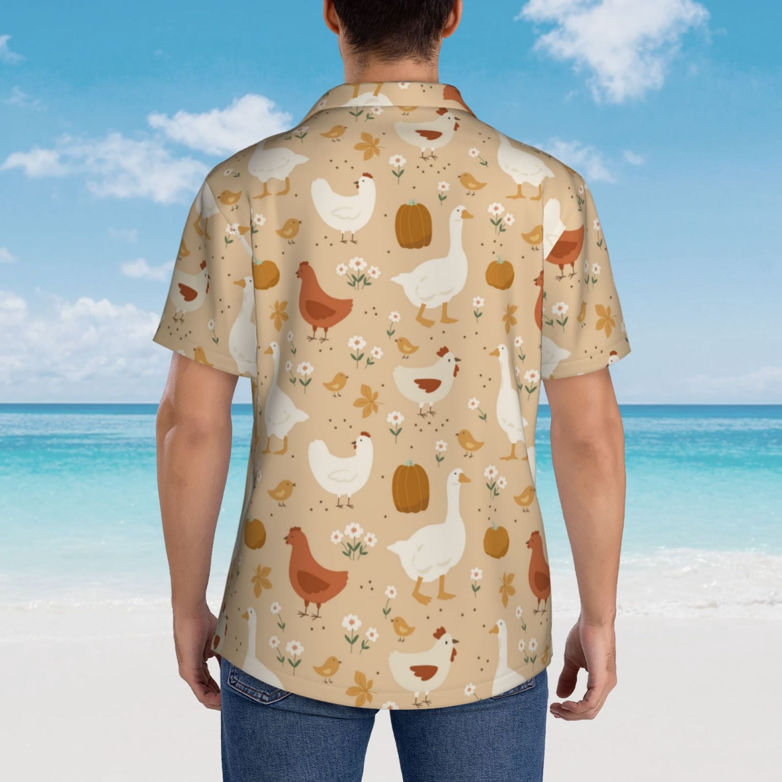 Logiee Autumn and Thanksgiving Print Mens Hawaiian Shirts,Loose-Fit Short Sleeve Button Down Tropical Aloha Beach Shirt,Summer Vacation Wedding Tops,X-Large