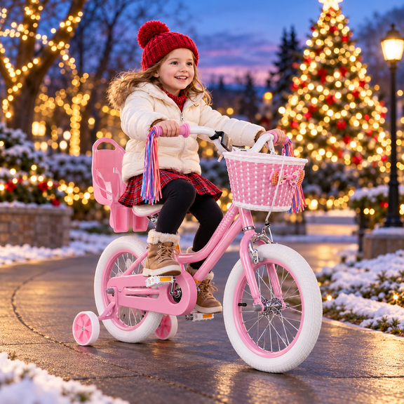 GLAF 12 Inch Toddler Bicycle for Girls with Training Wheels, Dual Brakes & Adjustable Seat - Kids Bike Ages 2-9, Pink
