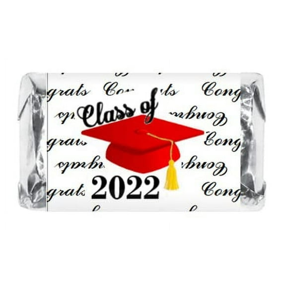 60 Graduation Cap Party Class of 2022 Miniatures Candy Bar Wrapper, (Set of 60) Mini Candy Chocolate Bar Stickers, Labels, Candy Not Included, Color Red