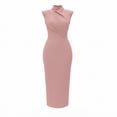 thumbnail image 5 of ClodeEU Women's Mock Neck Sleeveless Bodycon Dress ,Solid Color Spring Summer Slim Fit Midi Dress Pink,Women's Plus XXL, 5 of 6
