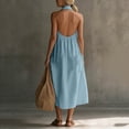 thumbnail image 5 of Miluxas Womens Halter Backless Maxi Dress Summer Sleeveless V Neck A Line Long Dresses with Pockets Y2k Going Out Dress Beach Vacation Outfits Light Blue, 5 of 7