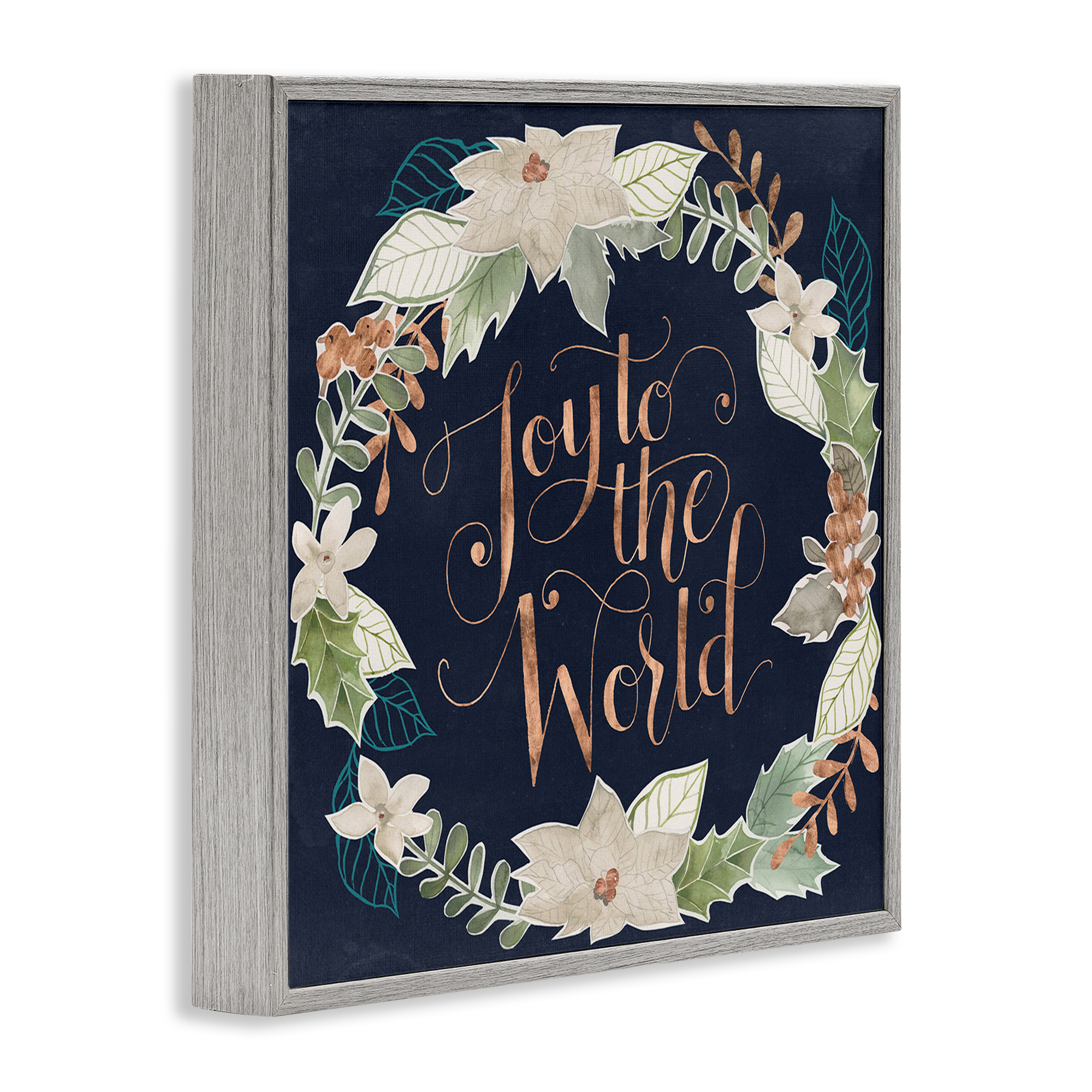 Stupell Industries Joy To The World Holiday Painting Gray Framed Art Print Wall Art, 17 x 17