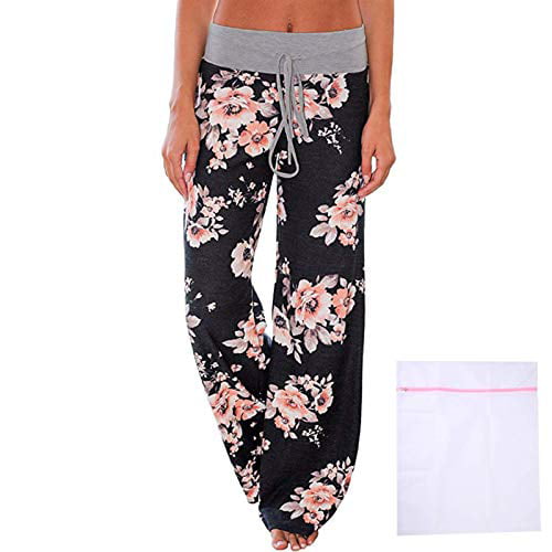 HIGHDAYS Pajama Pants for Women Floral Print Palazzo Pants Comfy Casual Lounge Pants with Wide Leg & Drawstring 