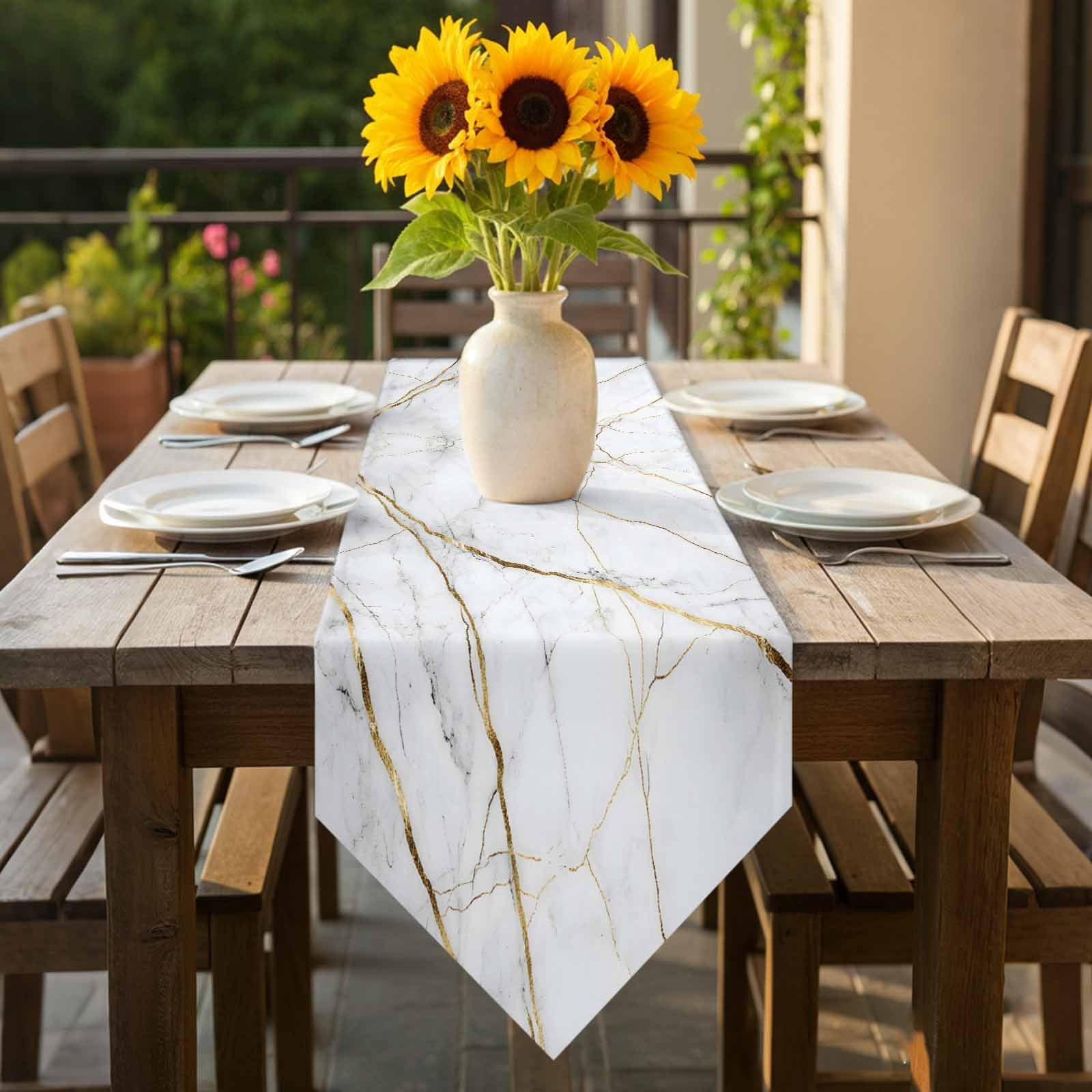 Gray Marble Table Runner 120 Inches Long Gold Lines Abstract Crack Modern Art Table Runners for Dining Room Tabletop Dresser Scarf Home Party Banquet Wedding Holiday Decoration