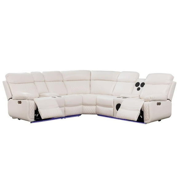 Pemberly Row PU Leather Modern Sofa Power Reclining Multi-Functional Couch-White