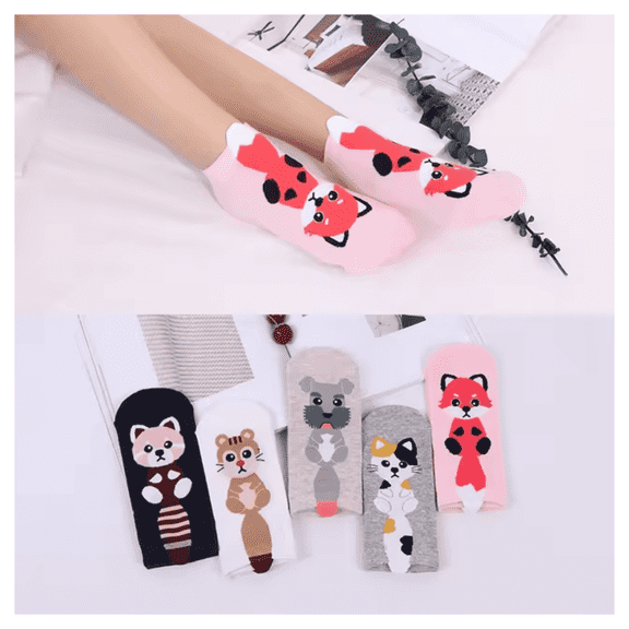 Women's Adorable Animal Tail Back Print Cotton Ankle Socks 6-Pack