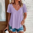 thumbnail image 6 of Outfmvch short sleeve shirts for women plain t shirts for women athletic shirts women womens tshirt flowy tops for women Scallops Tops Comfortable Breathable Short Sleeved T Shirt Purple L, 6 of 6