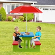 ARMILE Kids Picnic Table, Kids indoor & Outdoor Table and Bench set with Removable & Foldable Umbrella, Portable Toddler Plastic Picnic Table for , Backyard, Ideal Gift for Boys Girls(Red)