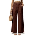 thumbnail image 2 of Lace Patchwork Pants for Women Elastic High Waist Drawstring Wide Leg Pants Causal Loose Palazzo Pants, 2XL, 2 of 7