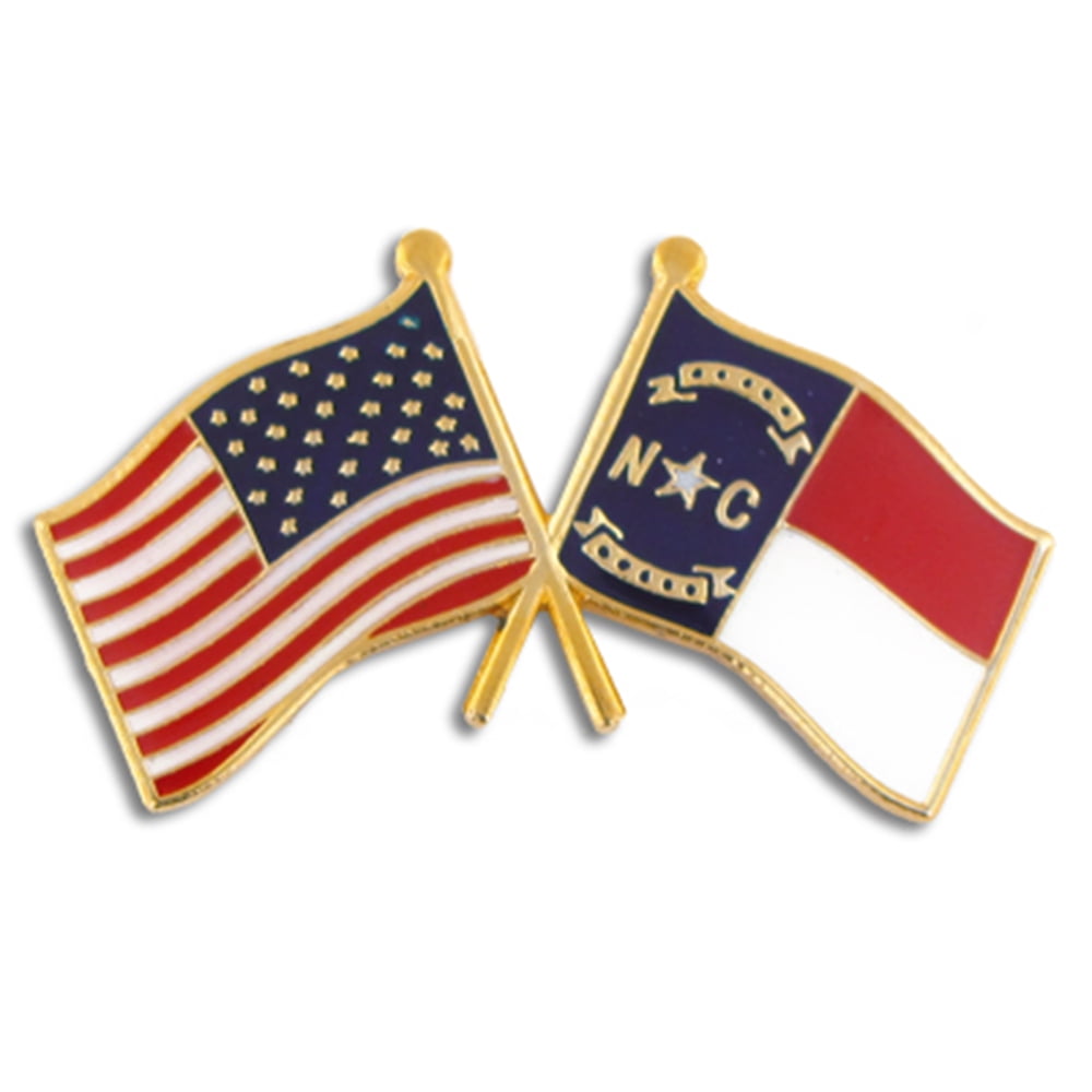 PinMart's North Carolina and USA Crossed Friendship Flag Enamel Lapel Pin