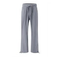 thumbnail image 3 of DYMADE Womens Cotton Linen Full Length Elastic Waist Draw String Solid Mid Waist Summer Casual Pants, 3 of 4
