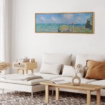 IDEA4WALL Extra Large Framed Canvas Print Wall Art Seaside Cliffs Vibrant Coastal Landscape with Sailboats Antique Retro Fine Art Watercolor Decorative Relax/Calm for Rooms Decor - 60"x20"