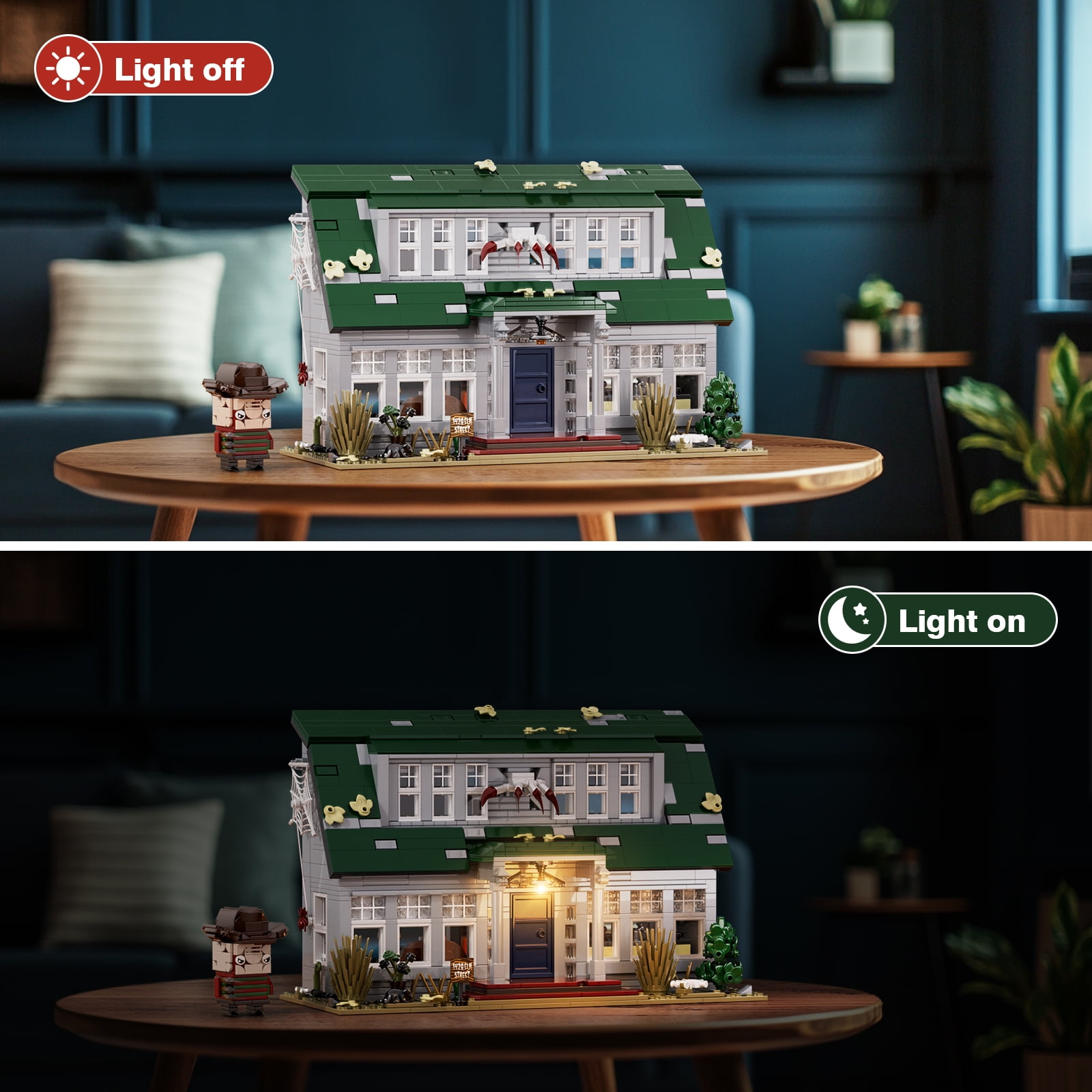 Elm Street House Building Blocks Sets Halloween Horror Decoration Building Toys Gift for Friends and Fans(1099Pcs)