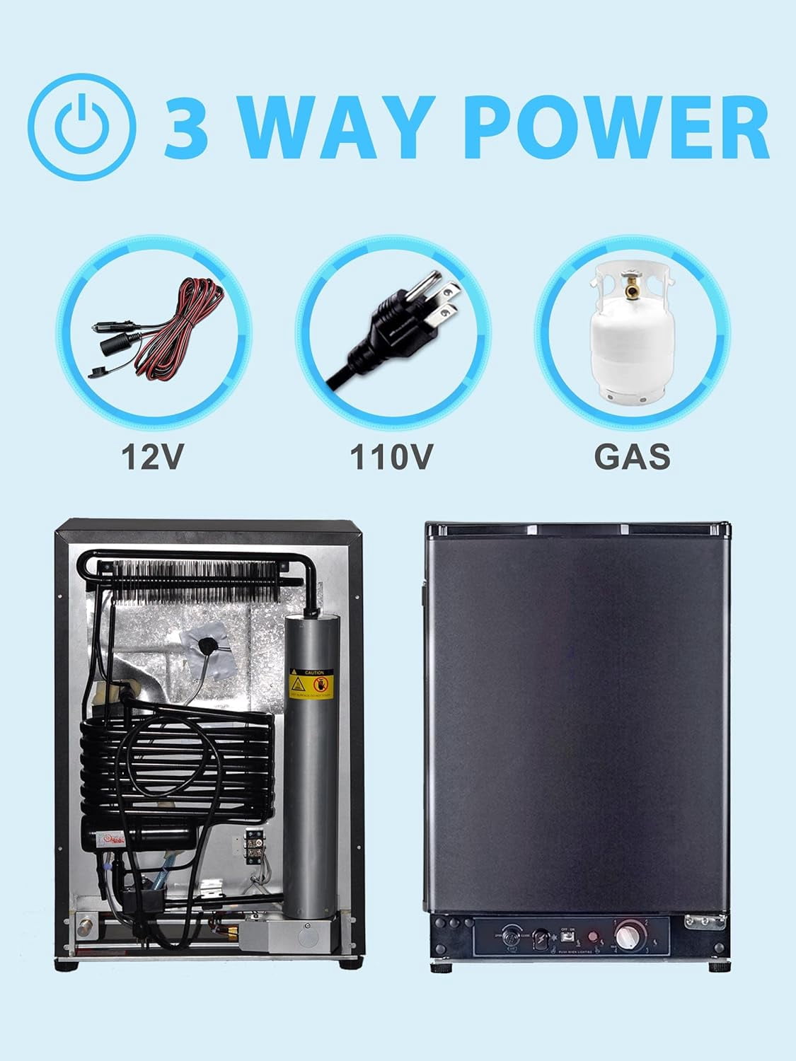 Smad 3 Way RV Fridge 2.1 Cu.ft, Gas Propane Refrigerators Outdoor Camper Campervan Travel Yacht