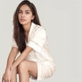 thumbnail image 2 of Women's Satin Pajama Set with Lace Trim Short Sleeve Button Top and Elastic Waist Shorts - Small, White, 2 of 7