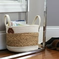 thumbnail image 2 of Household Essentials Corn and Hyacinth Wicker Basket, Two-Toned with Attached Handles, Great for Car Essentials, Running Errands and Picnics, Natural and White, 2 of 4