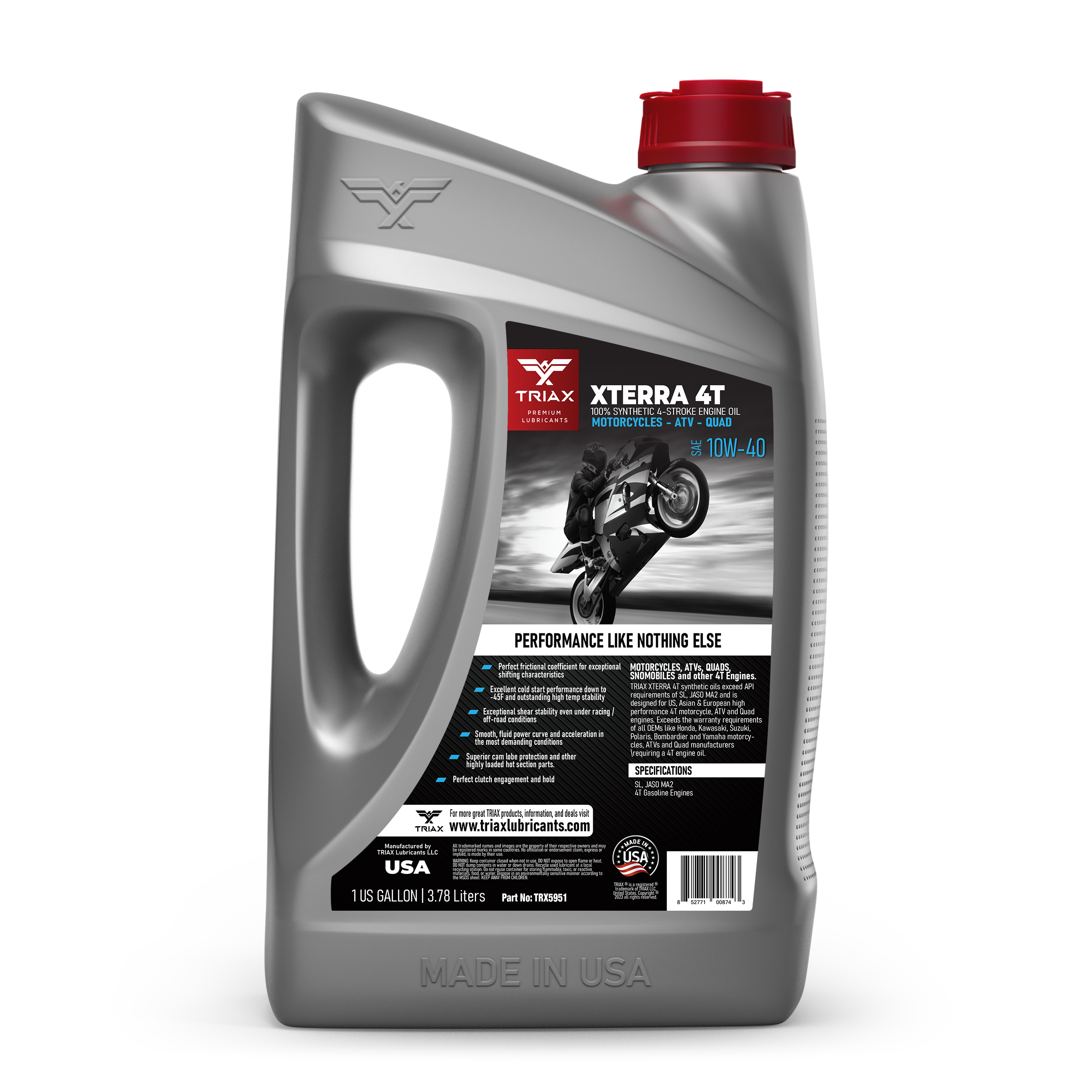 TRIAX Xterra 4T 10W-40 Full Synthetic 4-Stroke Motorcycle Engine Oil, 1 Gallon