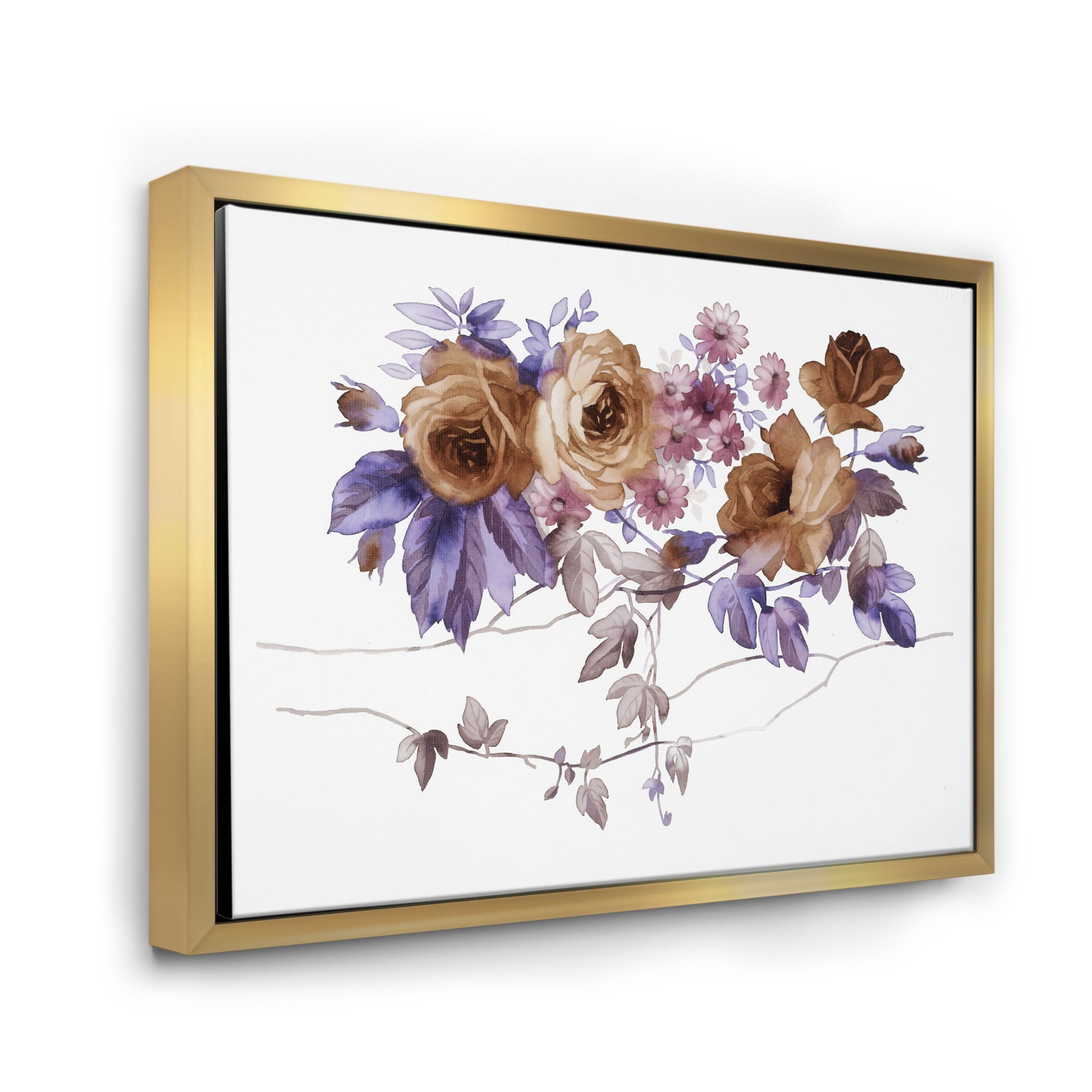 Purple Wildflowers On White IV 32 in x 24 in Framed Painting Canvas Art Print, by Designart