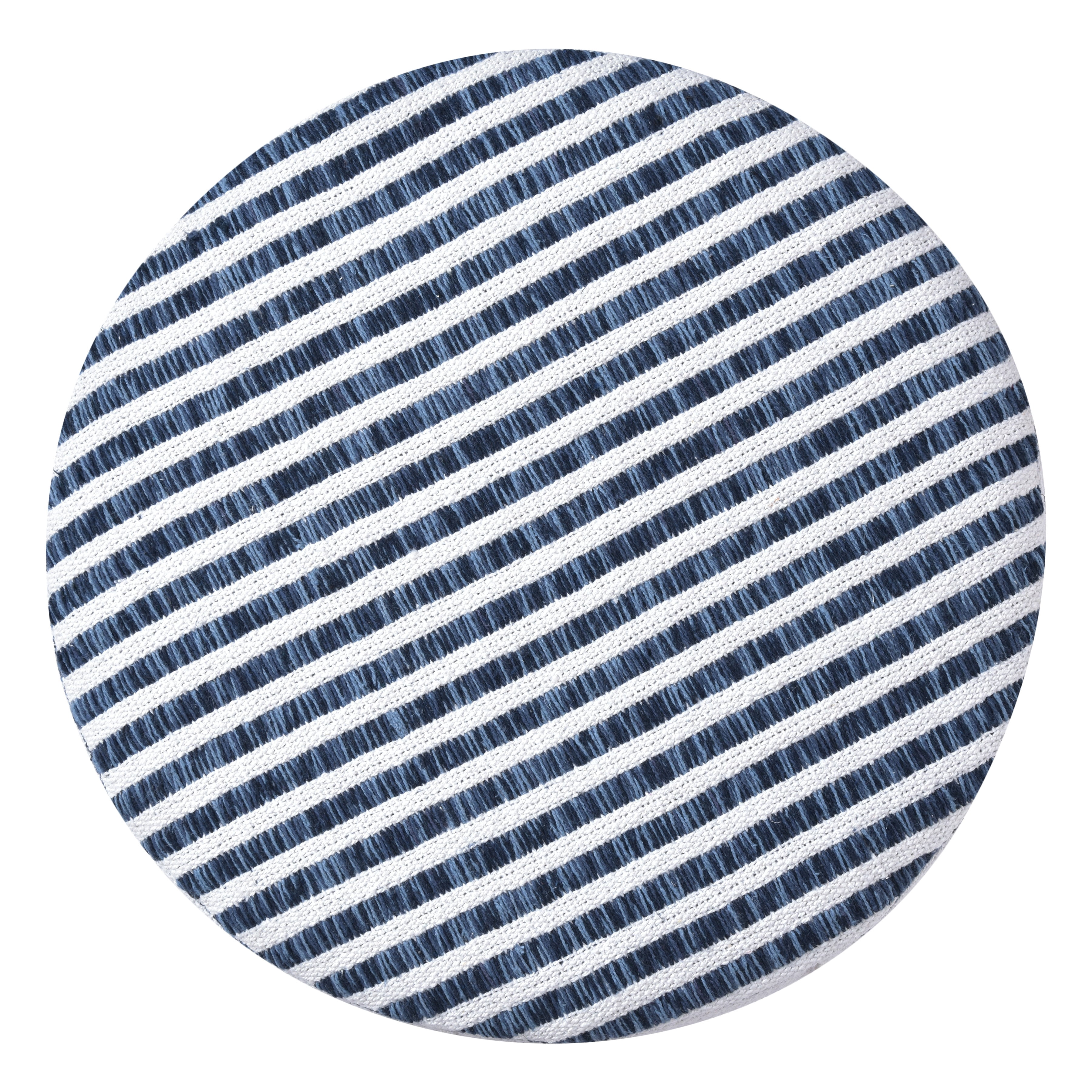 Ox Bay Alder Handmade Blue/White Striped Organic Cotton Stool, 16" x 16"