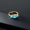 thumbnail image 3 of Gem Stone King 18K Yellow Gold Plated Silver Swiss Blue Topaz 3 Stone Engagement Ring for Women (3.85 Cttw, Gemstone November Birthstone, Cushion Checkerboard 8MM, Size 9), 3 of 5