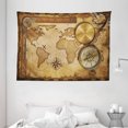 thumbnail image 1 of Map Tapestry, Aged Vintage Treasure Map Ruler Rope Old Compass Antique Adventure Discovery, Wall Hanging for Bedroom Living Room Dorm Decor, 80W X 60L Inches, Brown Pale Brown, by Ambesonne, 1 of 2