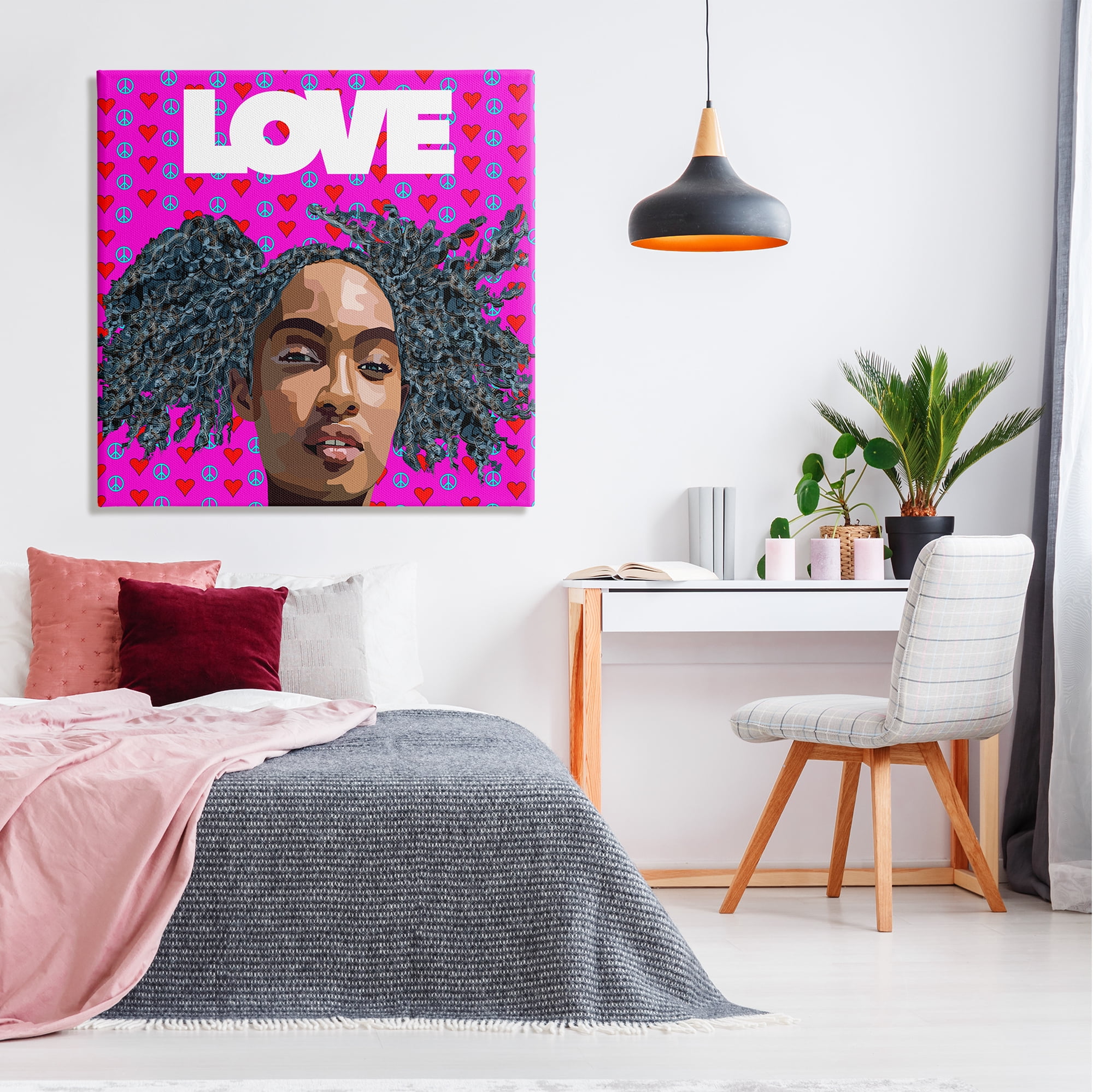 Stupell Industries Patterned Pink Love Peace Sign Hearts Person , 36 x 36, Design by Lynnda Rakos