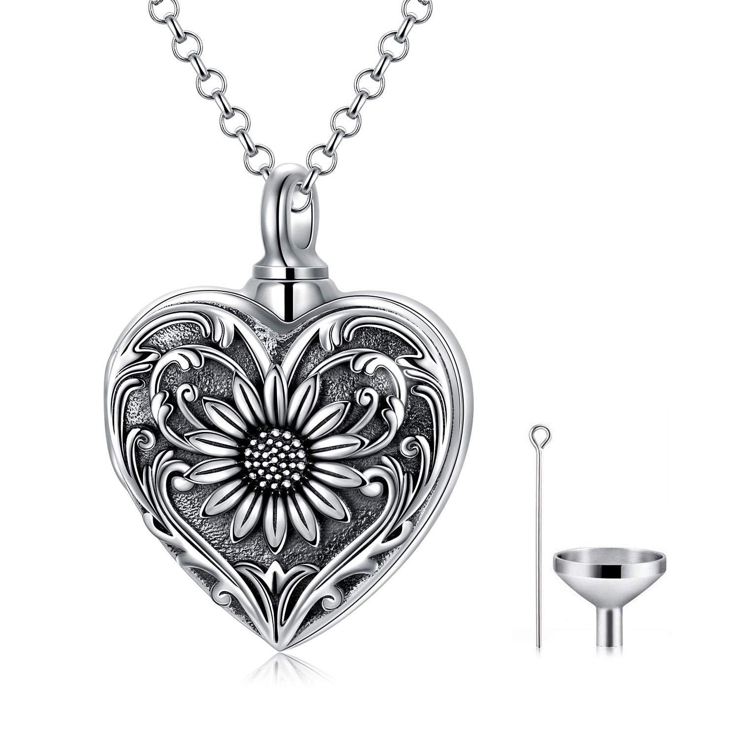 AOBOCO Gifts for Her, Sterling Silver Sunflower Locket Necklace, Always in  My Heart, Perfume Locket, Hair Locket, Ashes Urn Necklace 
