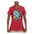 thumbnail image 2 of Pair of Dolphins Swimming in Ocean Animal Lover Womens Graphic T-Shirt, Red, X-Large, 2 of 3