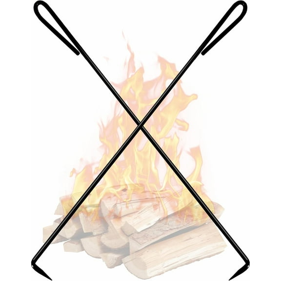 Firepit Poker - 32 Inch Long Poker - Black Powder Coated Fireplace Poker - Camping Essentials & Fireplace Tools - Firepit Poker for Outside pits & Indoor Hearth (2 Piece)